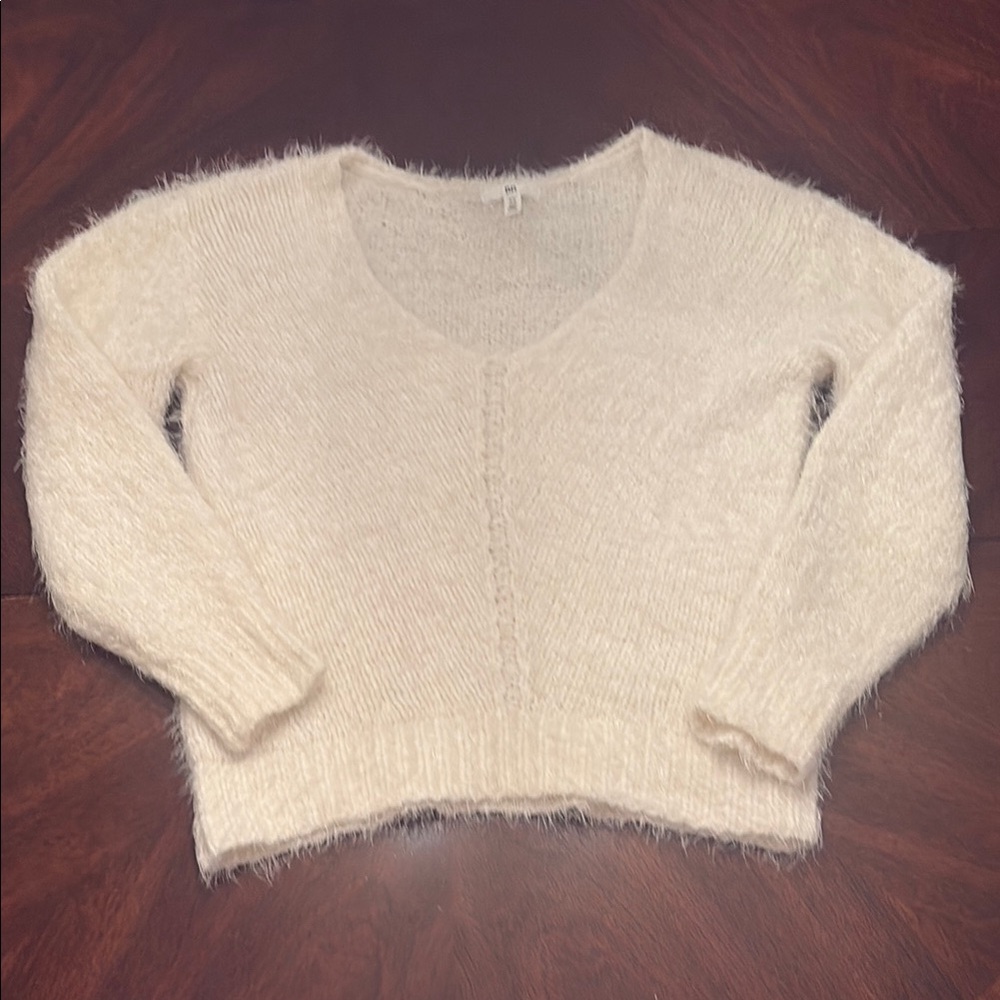 BP Cream V-Neck Sweater with Textured Knit